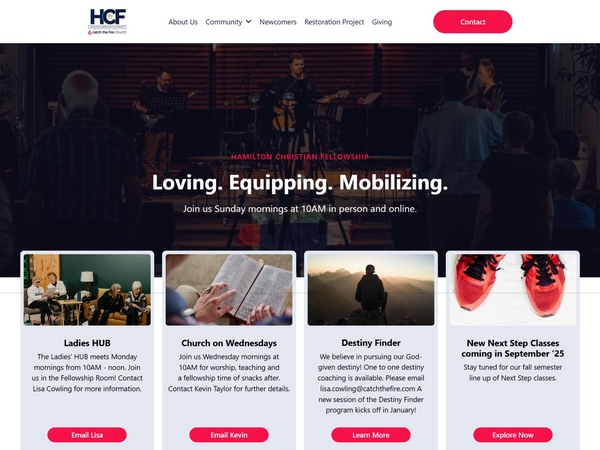 A cropped image of Hamilton Christian Fellowship's frontpage.